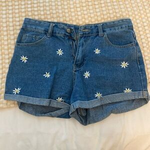 Daisy embroidered jean shorts